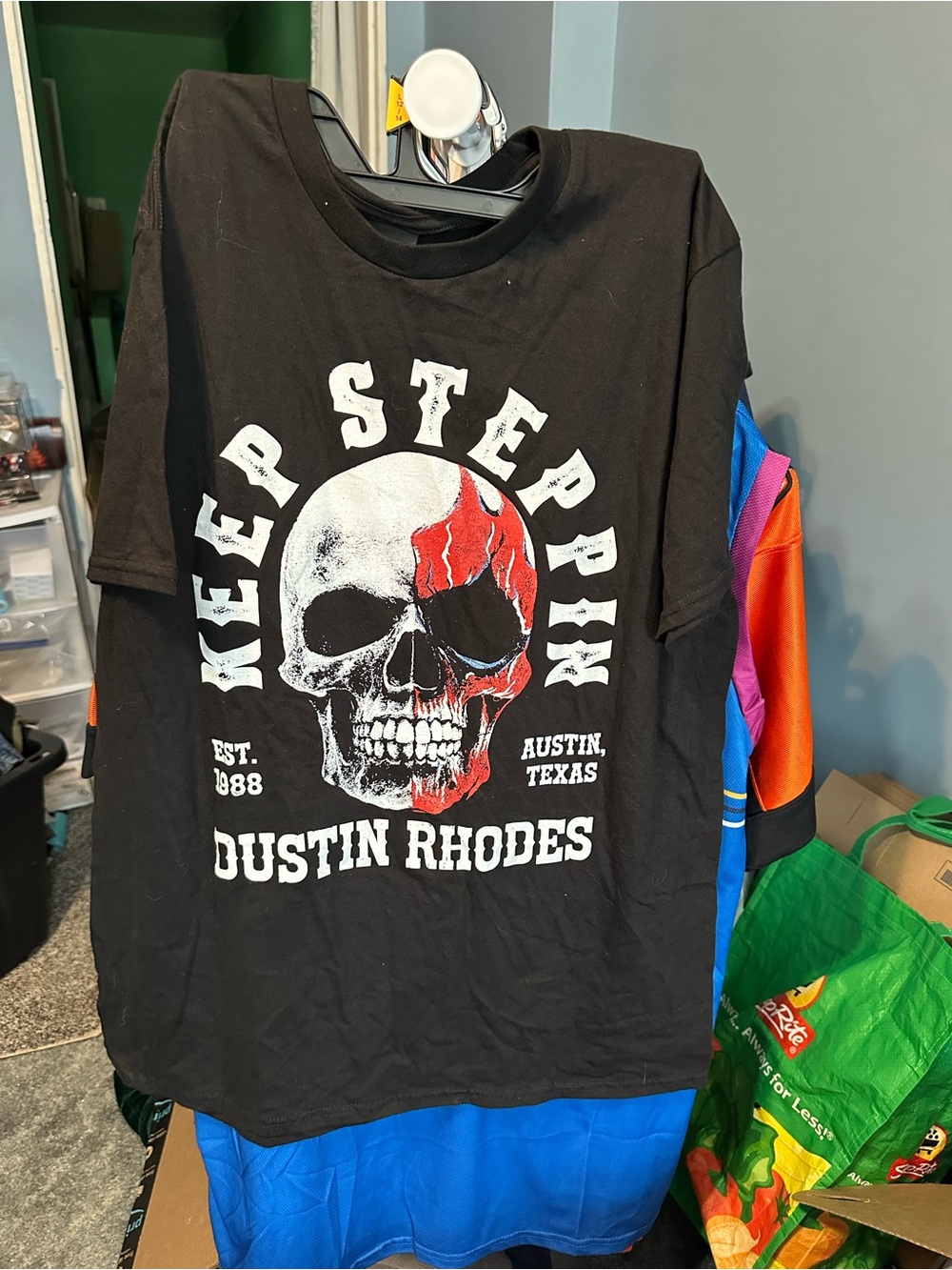 Hanes Black Tee with White and Red Skull Graphic